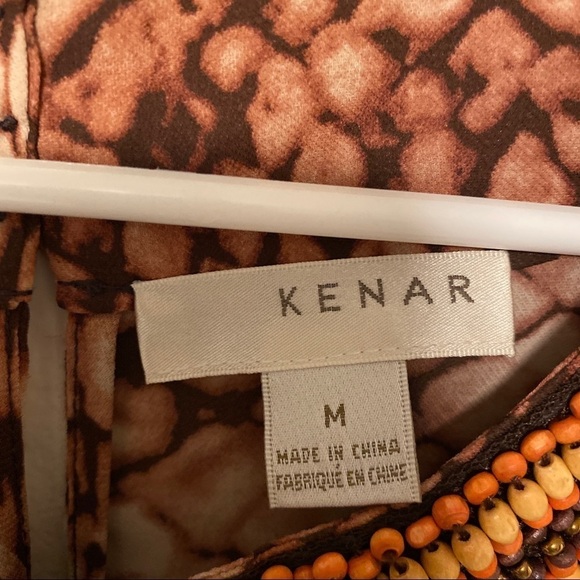 Kenar Top Flowy Reptile Snake Tribal Beaded Scoop Sleeveless Peachy Coral Sz M - Picture 3 of 7